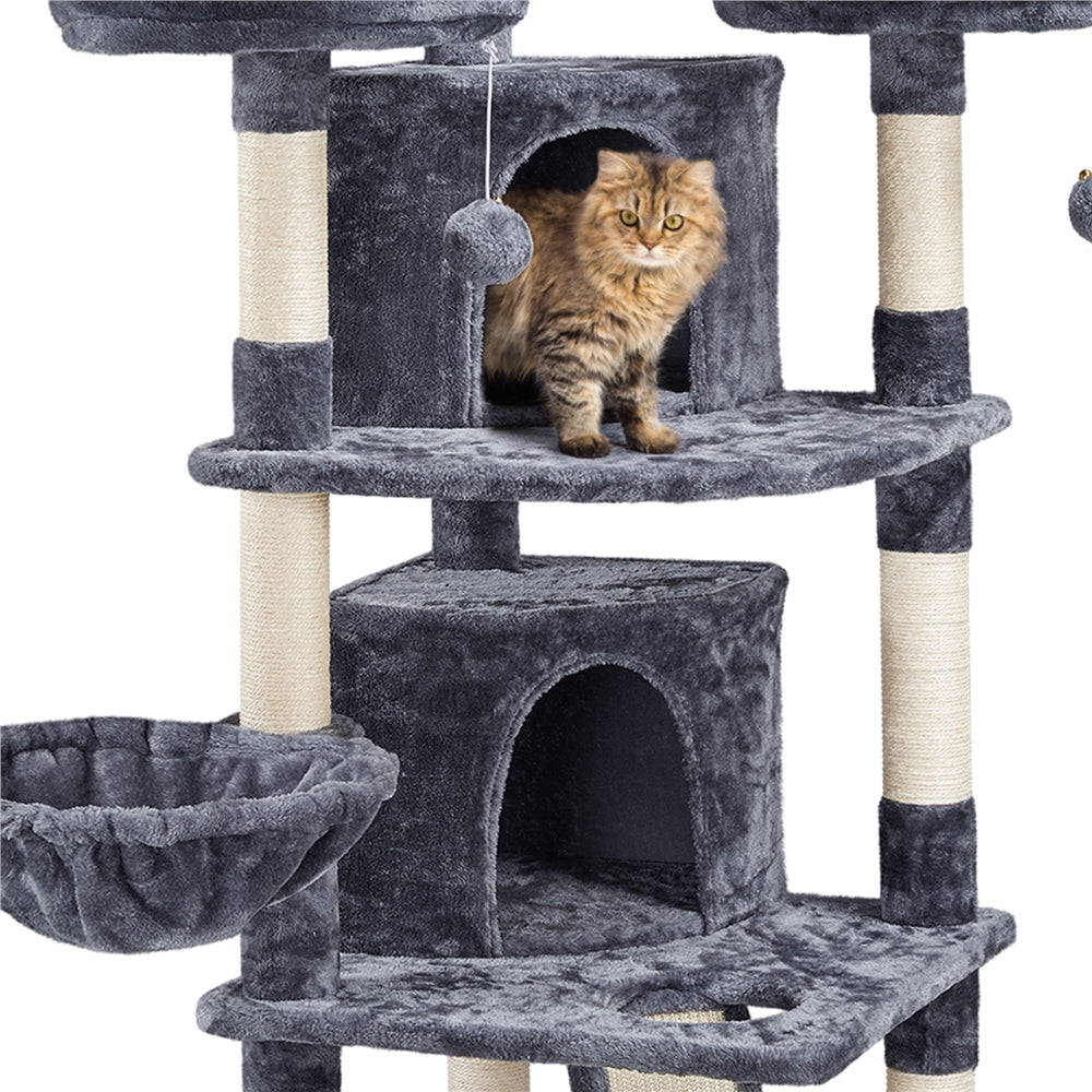 Large Cat Tree Plush Tower w/ Caves Condos, Dark Gray