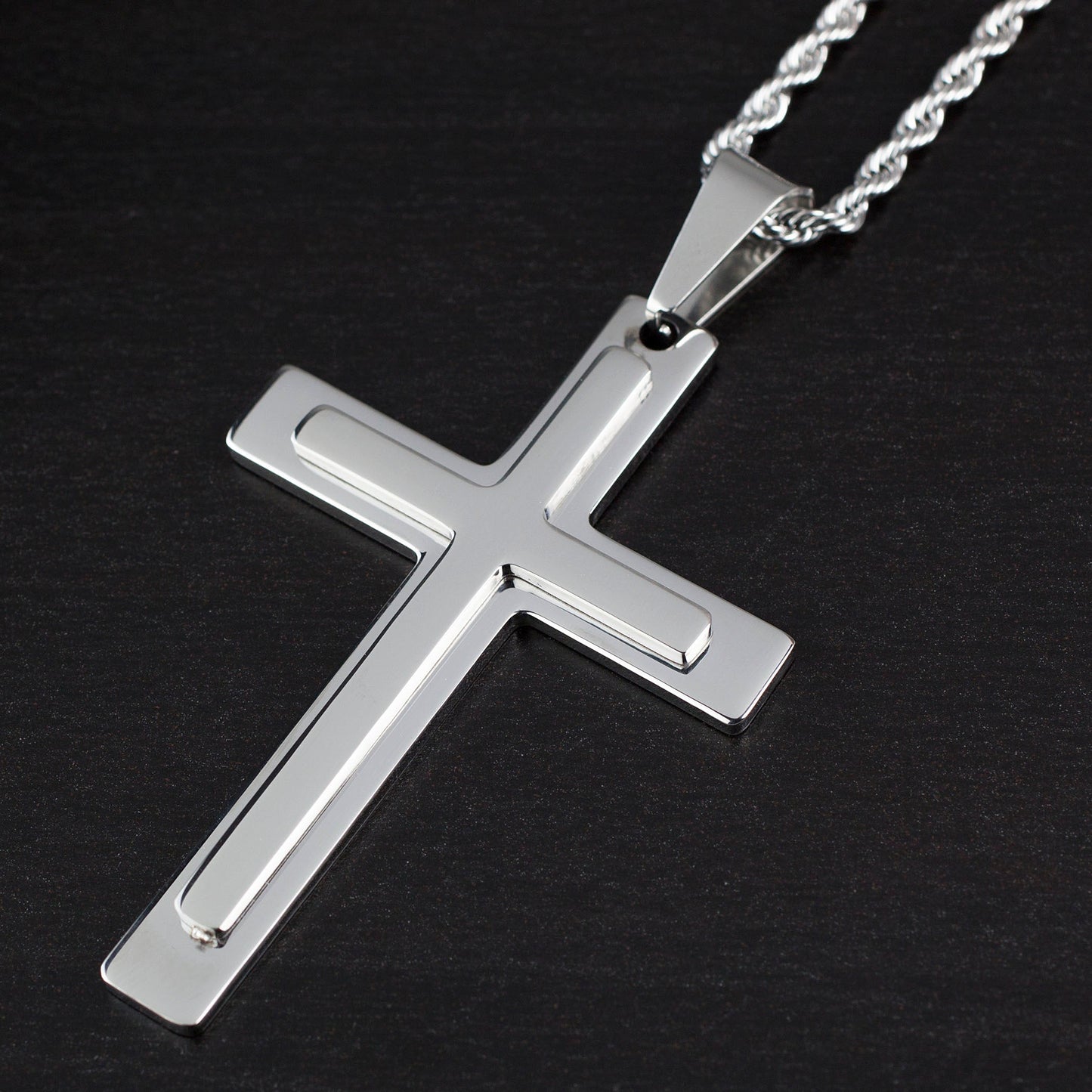 Polished Stainless Steel Layer Cross Pendant Necklace for Men