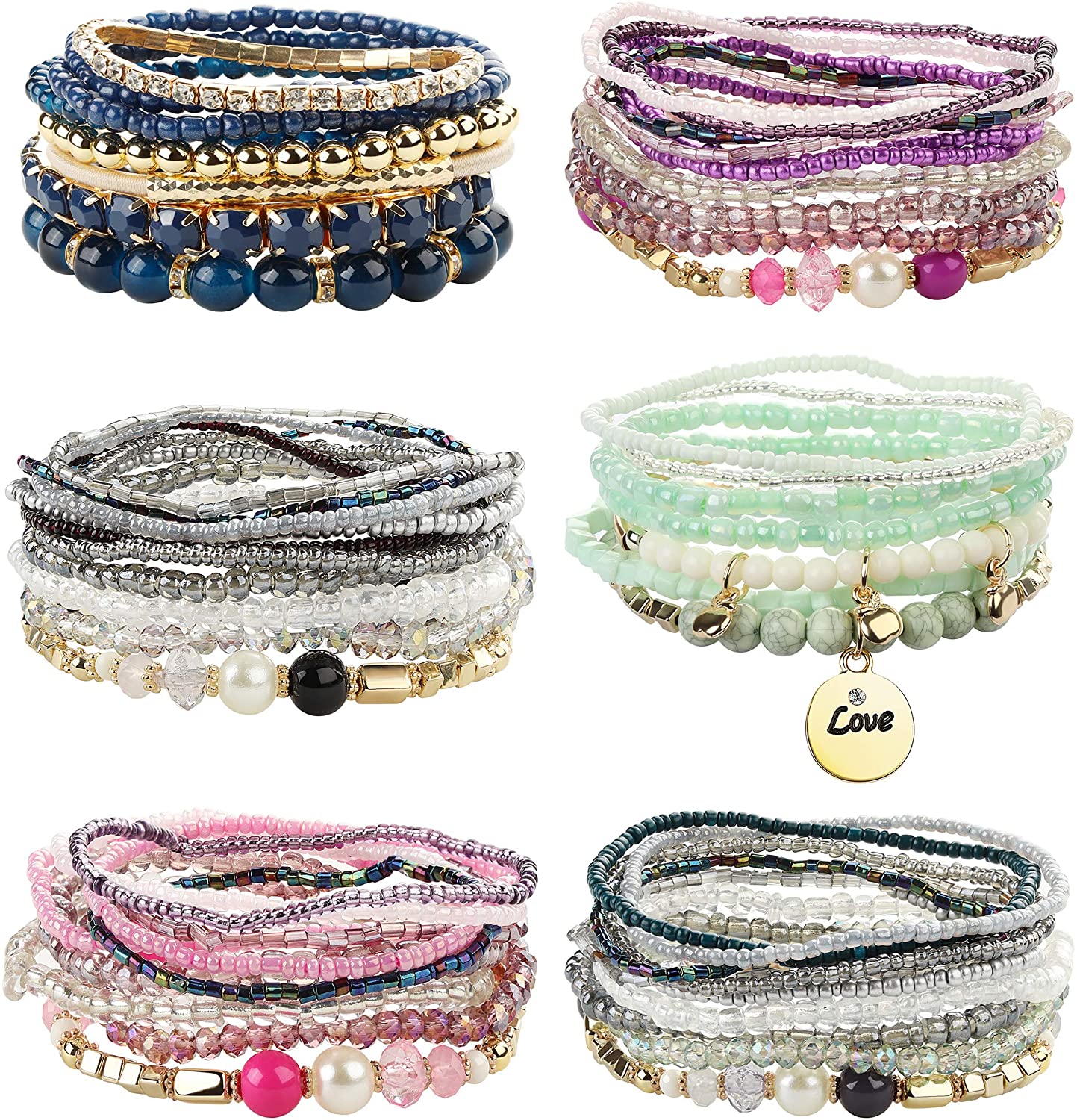 6 Sets Bohemian Stackable Bead Bracelets for Women