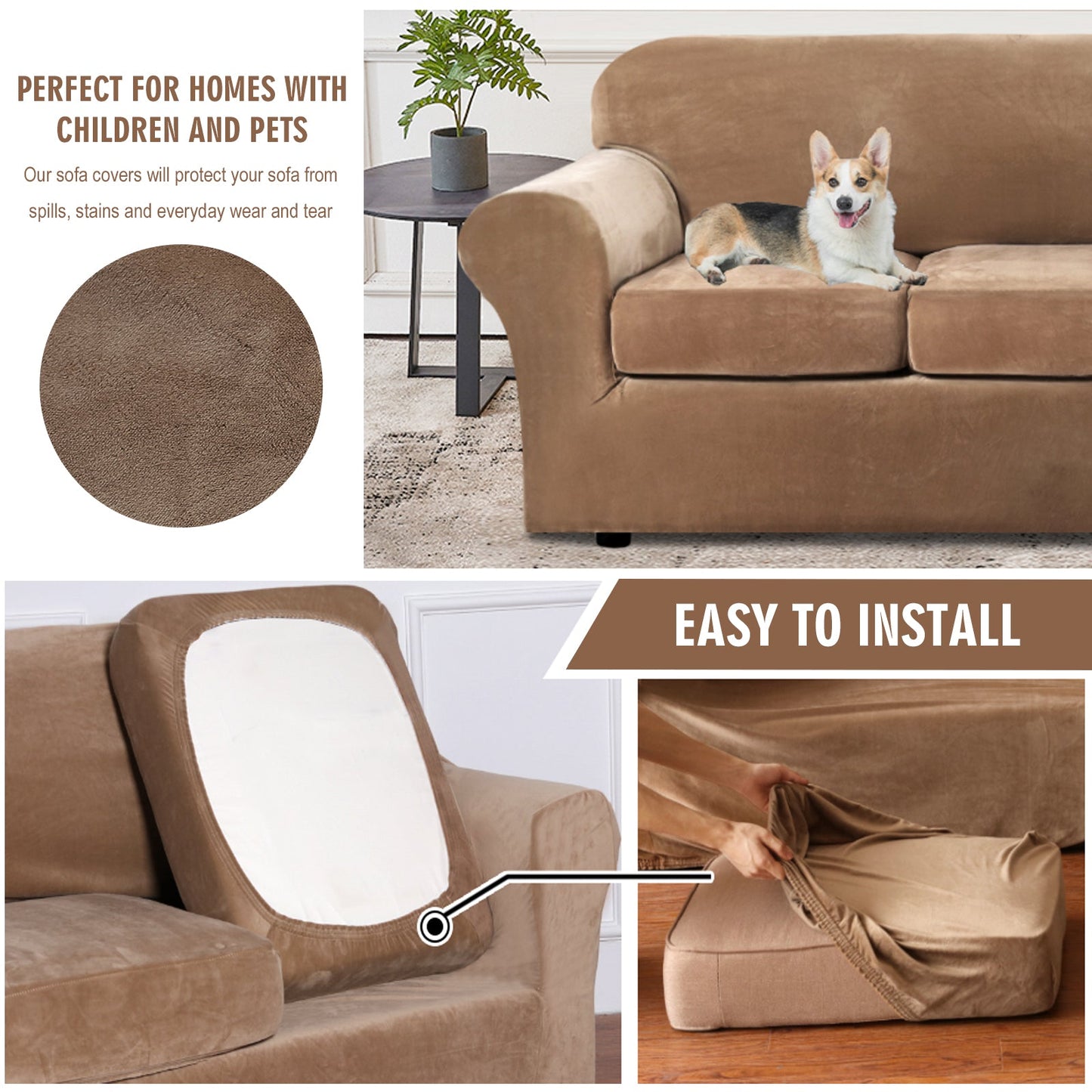 Sofa Covers for 3 Seaters (Base Cover Plus 3 Individual Cushion Covers)