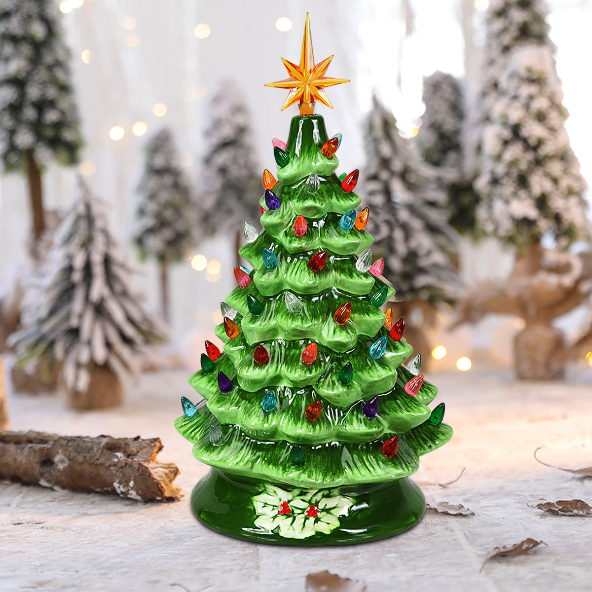 15''Pre-lit Hand-Painted Ceramic Tabletop Christmas Tree