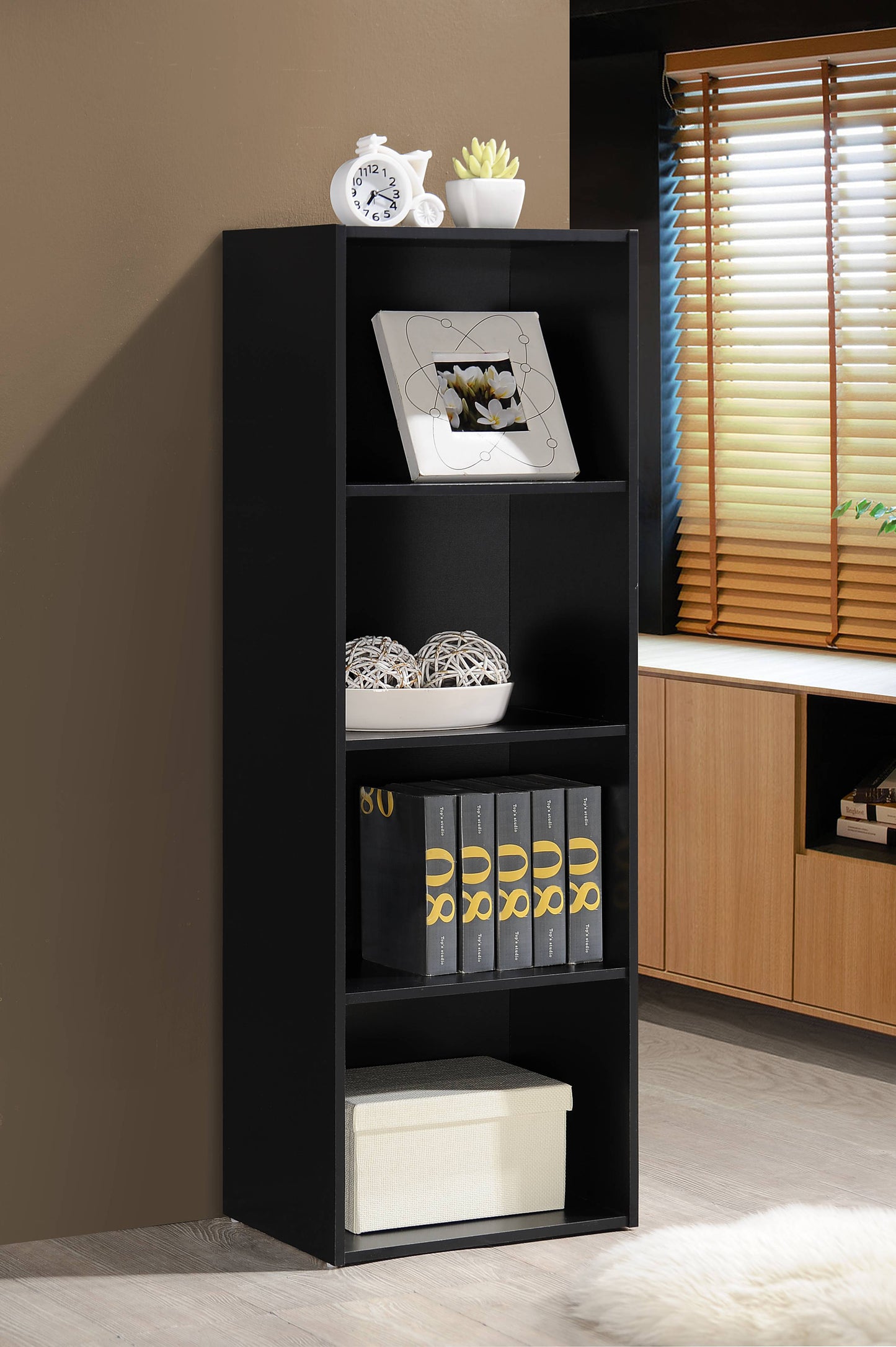 4-Shelf Wood Bookcase, Brown
