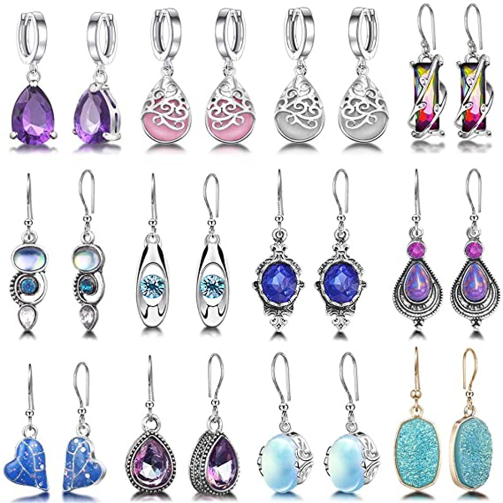 14 Pairs Teardrop Druse Crystal Drop Dangle Hoop Earring Jewelry Set