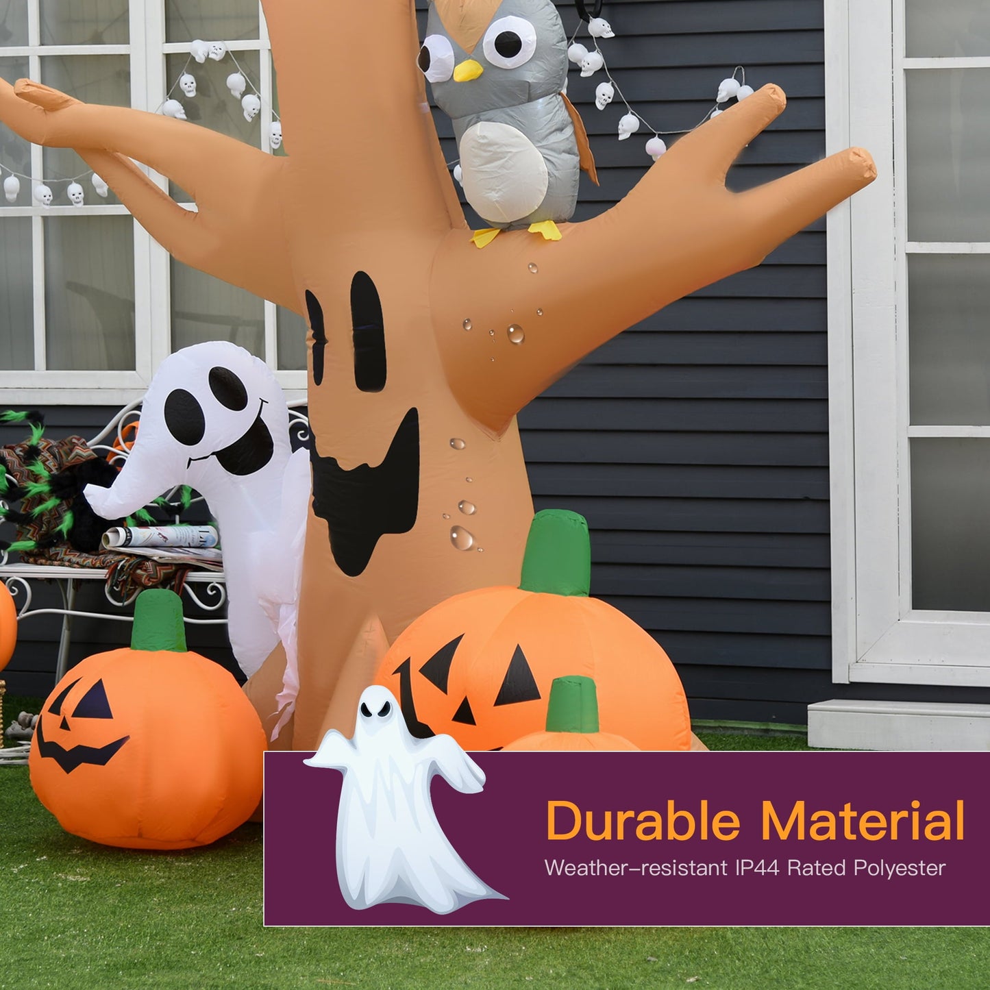 7.5' Haunted Tree Lighted Halloween Inflatable w/ Ghost, Owl & Pumpkins