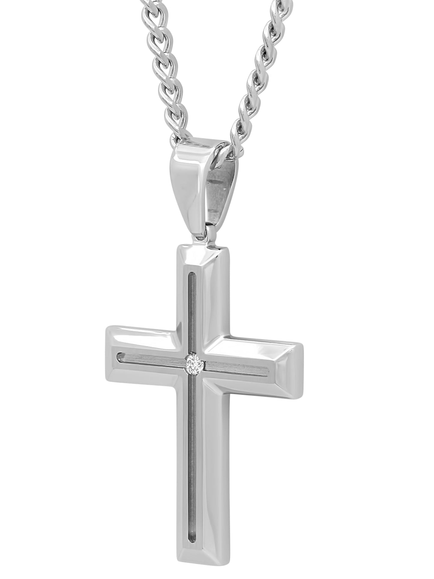 Mens Diamond Accent Stainless Steel Cross Pendant Necklace