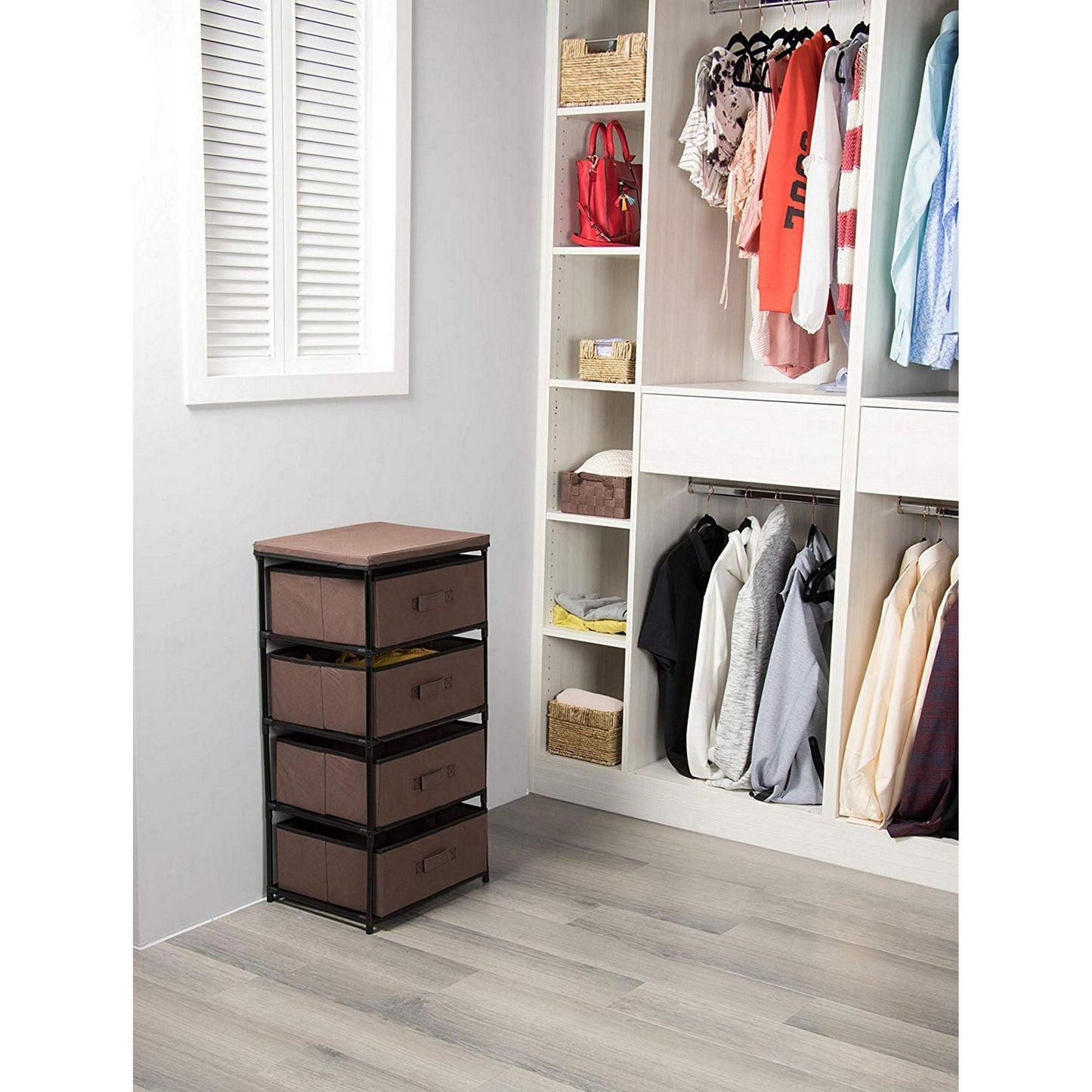 4 Layer Cabinet Clothes Organizer Storage w/  Dark Brown