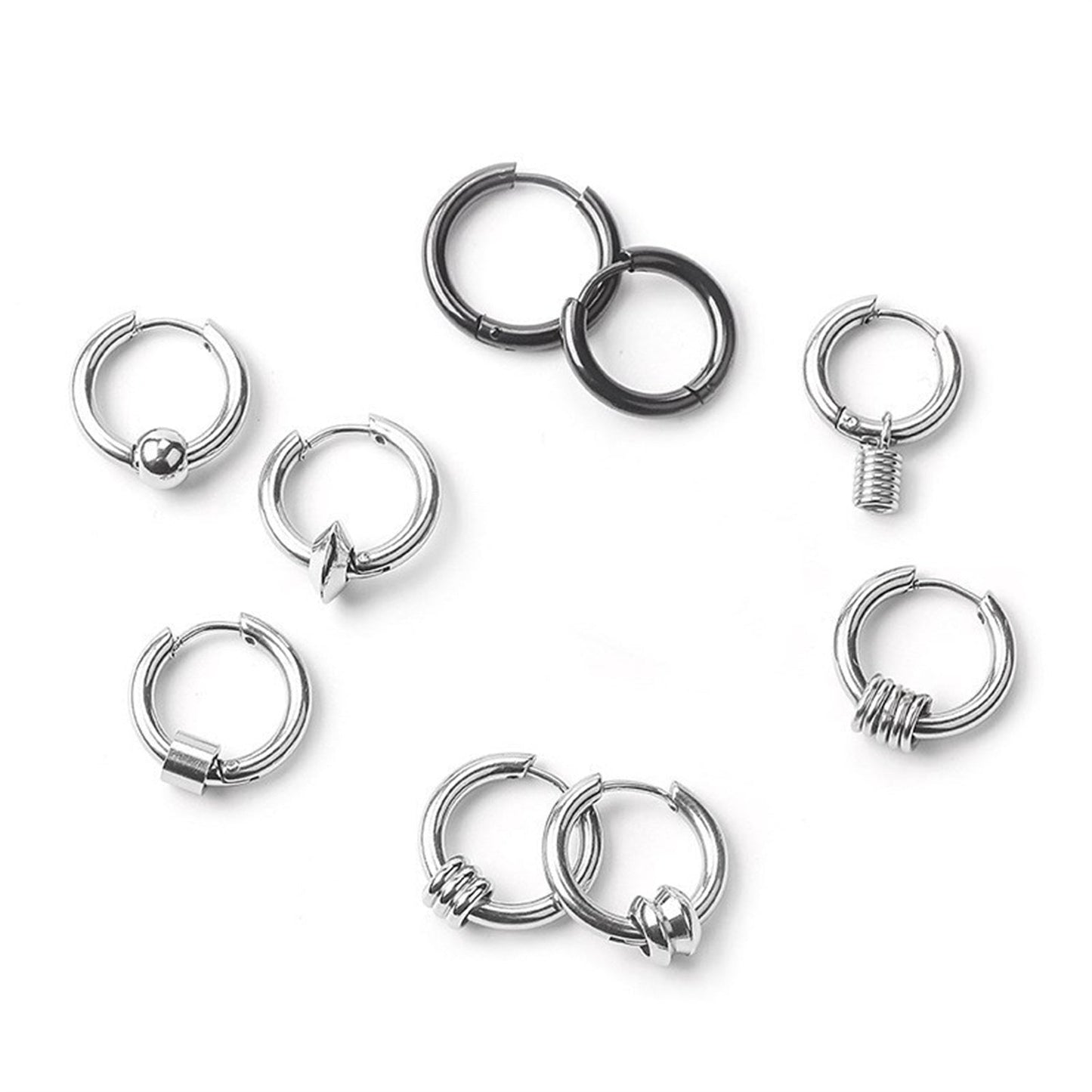 Small Hoop Punk Earrings for Men/ Women 14k White Gold Plated