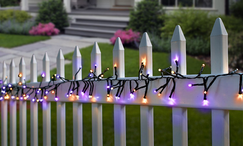 125 Solar Powered LED Halloween String Lights, 68 Feet - Purple & Orange