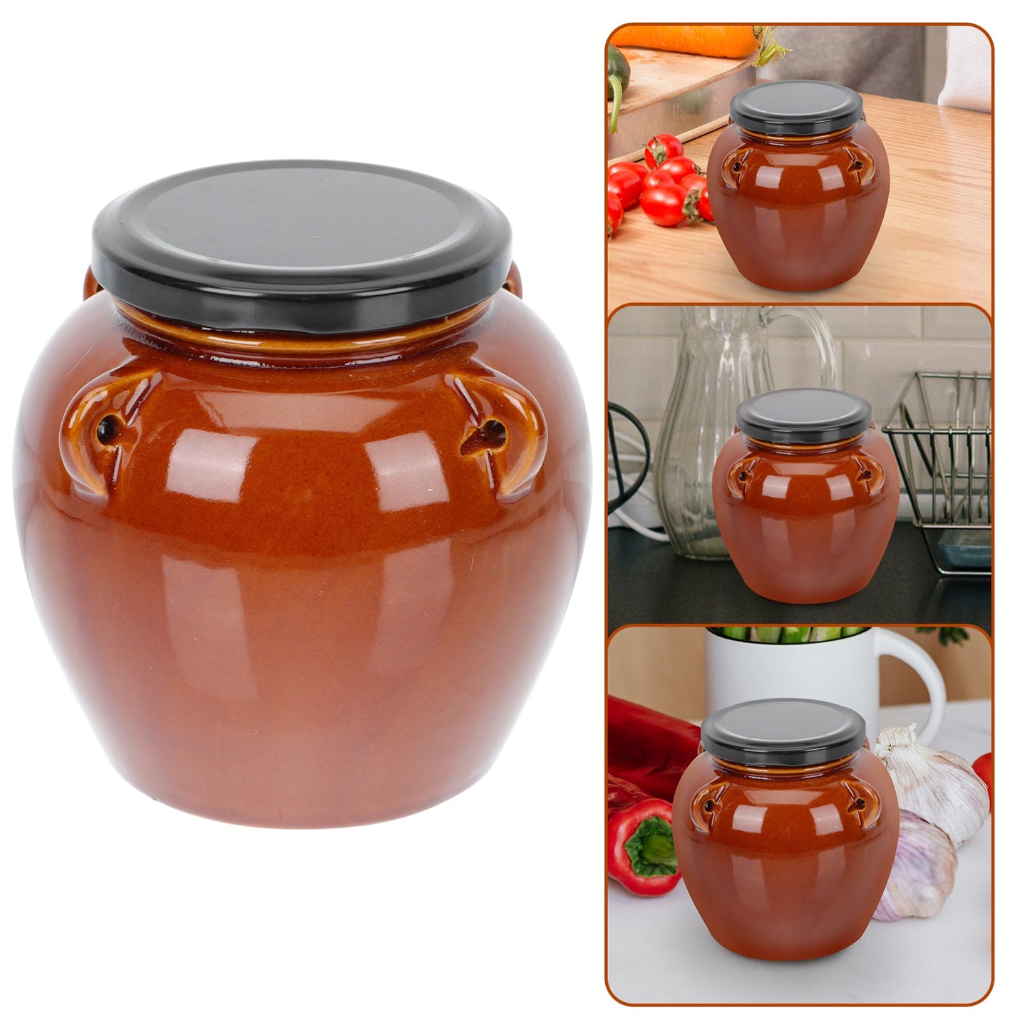 1Pc Ceramic Pickle Jar Dried Food Storage Tank w/ Lid