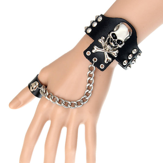 Punk Gothic Skeleton: Faux Leather Bracelet for Men/Women