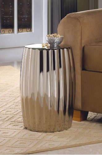 Vanity Ceramic Silver Stool, Chic and Stylish Bar Stool and Home Decoration for Women Mom Girls Bedroom Living Room, 18.25" High