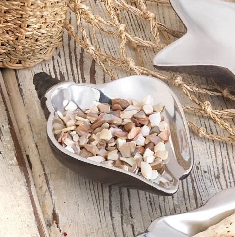 Decorative Metal Sea Conch Shaped Dish | Candy Nuts Fruits Serving Bowl Jewelry | Beach Nautical Weddings Decor  | Multi-use