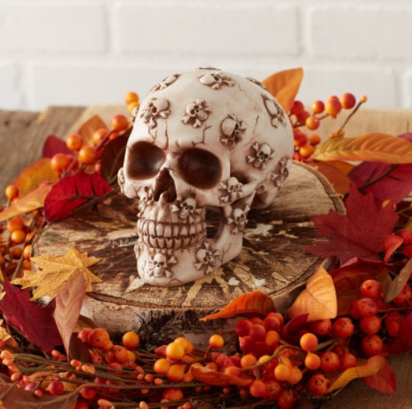 Grinning Dia Del Los Muertos Skull | Haunted Skeleton  Halloween Props Decor | Scary Statue Figurine Collectible