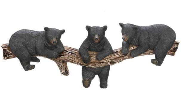 Rustic Forest Black Bear Trio Hooks | Cabin Western Themed Wall Mount Hook for Coats Hats Keys Leashes Backpacks, 18.25 inches Long