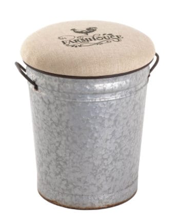 Padded Farmhouse Stool, Rustic Bar Stool with Lid Storage Bin, Farmhouse Furniture,  Galvanized Kitchen Counter, 18.5" High