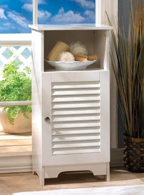 White Finish Nantucket Storage Organizer | Chic Wooden Bathroom Bedroom Living Room Storage and Side Cabinet