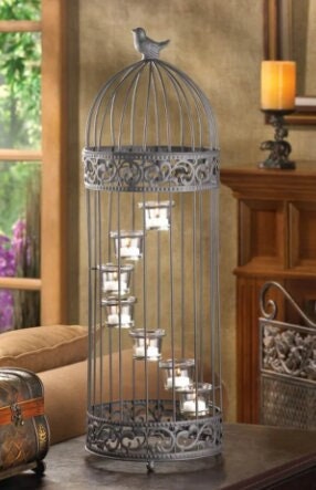 Vintage Metal Birdcage Candle Stick Holder, Tealight Stand | Elegant Tabletop Wedding Centerpiece and Home Decor