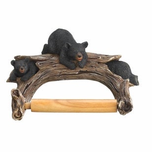 Adorable Black Bear Toilet Paper Holder Rustic Woodland Forest Themed Kitchen Bathroom Cabin Mancave Décor