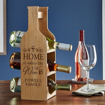 Personalized Home is Where the Wine is Bottle Display | Wine Organizer Rack  for Tabletop Display in Home, Kitchen, or Bar with Handle