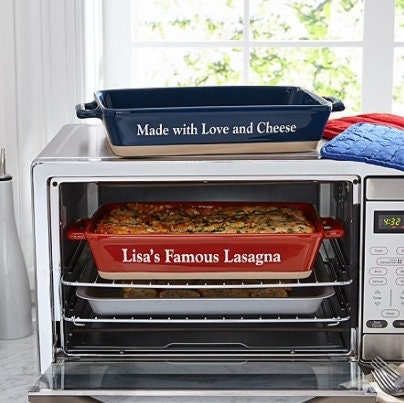 Personalized Rectangular Ceramic Stoneware Lasagna Dish | Baking Dish for Oven | Lasagna Pan Server Deep with Handle