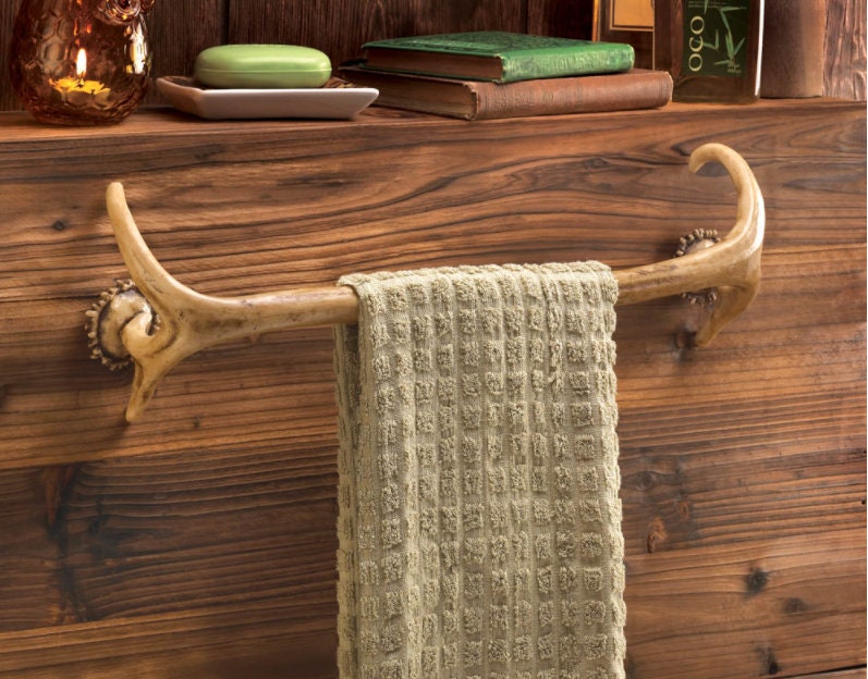 Rustic Antler Towel Rack |  Cabin-Themed Bathroom Towel Holder, Wall Mount Hanger