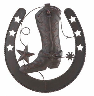 Cast Iron Cowboy Boot Horseshoe Wall and Table Decoration | Southwest Country Rodeo Home Decor