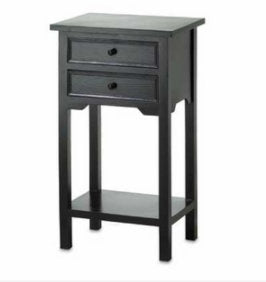 Rustic End Table | Black Finish Wooden Side Table with 2 Simple Pull Drawers | Wood Telephone Nightstand w/ Storage, 27.25" High