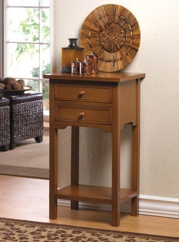 Rustic End Table | Rich Brown Finish Wooden Side Table with 2 Simple Pull Drawers | Wood Nightstand with Storage, 15.75"x 11.87"x27.12"