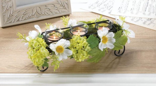 Thanksgiving Table Centerpiece | Faux Daisy Candle Holder | Candle Stand Fall Tabletop Centerpiece, Fall and Holiday Decorations
