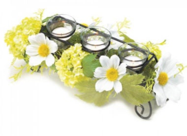 Thanksgiving Table Centerpiece | Faux Daisy Candle Holder | Candle Stand Fall Tabletop Centerpiece, Fall and Holiday Decorations