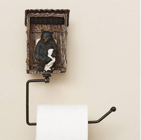 Bear Outhouse Toilet Paper Holder | Bathroom Kitchen, Washroom Rustic Cabin Wildlife Bathroom Decor, Wall Mounted