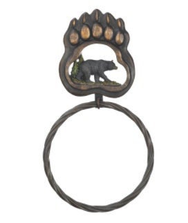 Black Bear Paw Towel Holder Ring | Rustic Woodland Forest Themed Kitchen Bathroom Cabin Mancave Décor