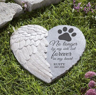 Pet Memorial Stones Personalized,  Indoor Outdoor Dog or Cat Garden Grave Marker, Loss of Pet Gift - Loss of Dog Gift, 12″ diameter