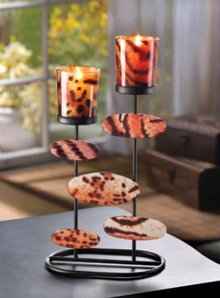 Tiger Print Modern Art Candleholder | Wild Life Art Canvas Home Decor and Wedding Centerpiece