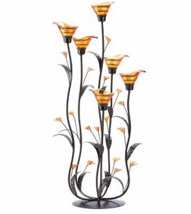 Elegant Amber Calla Lily Candle Holder | Modern Tealight Flower Candle Stand | Tabletop Wedding Centerpiece and Home Decor