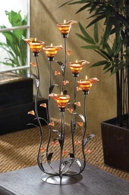 Elegant Amber Calla Lily Candle Holder | Modern Tealight Flower Candle Stand | Tabletop Wedding Centerpiece and Home Decor