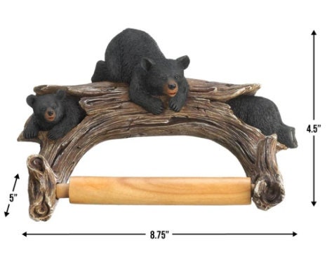 Adorable Black Bear Toilet Paper Holder Rustic Woodland Forest Themed Kitchen Bathroom Cabin Mancave Décor