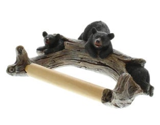 Adorable Black Bear Toilet Paper Holder Rustic Woodland Forest Themed Kitchen Bathroom Cabin Mancave Décor