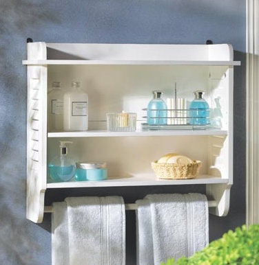 2-Tier Bathroom Wall Cabinet, Storage Rack with Towel Bar Holder, Cabinet with 2 Open Shelves