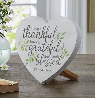 Personalized Always Thankful Mini Wood Heart |  Thanksgiving Home and Tabletop Decor