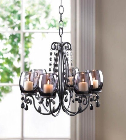 Smoked Glass 6-Candle Chandelier | Midnight Elegance Party Props | Multipurpose Light Fixture for Indoor Outdoor Home Gothic Decoration