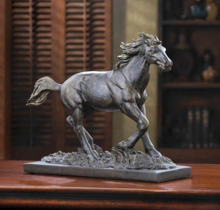 Wild Stallion Horse Figure Statue, Animal Sculpture Home Office Living Room Decor Display and Housewarming Collectible Gift, 11 inches long