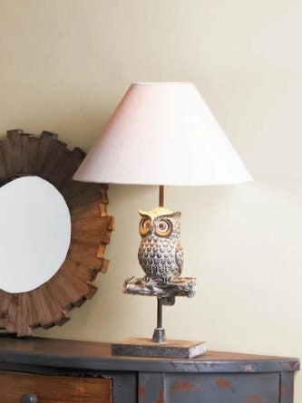 Night Owl Vintage Table Lamp | Animal Night Light for Kids Room Bedroom House Bedside | Rustic Nightstand Home Office Reading,  21.5" Tall