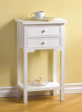 Classic White End Table Sofa Side Table with 2 Drawers and Bottom Open Storage Shelf  | Coffee Table Night Stand Telephone Table 27.25" High