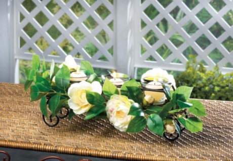 Fall Tabletop Centerpiece White Faux Floral Candle Holder, Autumn Harvest Candle Stand Table, Thanksgiving Home Decoration, 4.5" High