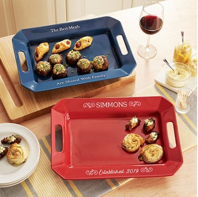 Personalized Stoneware Entertaining Platter, Ceramic Tableware Serving Tray with Handle  Customized With Any Message, 3.75" Long