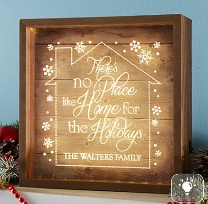 Lighted No Place Like Home for the Holidays Wooden Box, Christmas Gift for Parents, Table Top or Hung on a Wall, Battery Operated Wood Sign