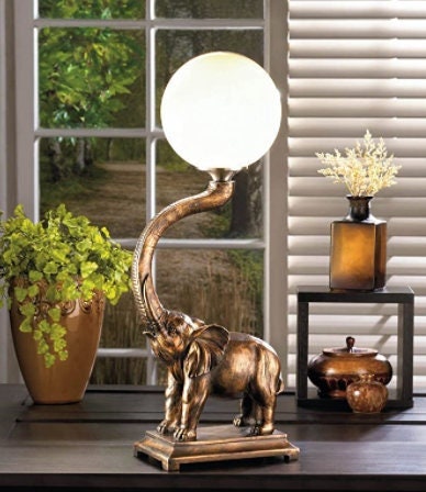 Trumpeting Elephant Table Lamp, Nightstand and Bedside Night Light, Cool Collectible Gift, 24.5" tall