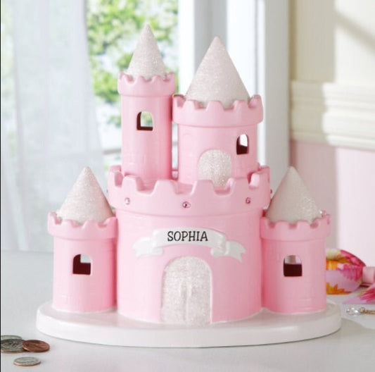 Princess Castle Piggy Bank for Girls - Personalized, Christmas Gift for Daughters, Practical Birthdays Gift for Granddaughters, Pink