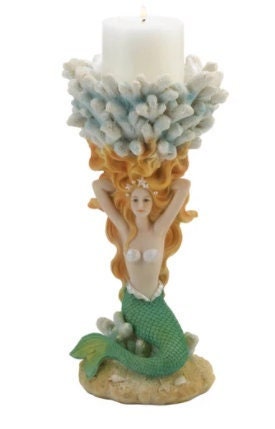 Mermaid Candleholder Ocean Themed Tabletop Candleholders, Coastal  Beach Wedding Centerpiece, Nautical Bathroom Decor, 11.2" High